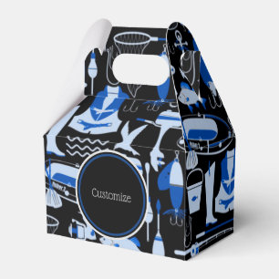 Caixinha De Lembrancinhas Gable De Padrões Azuis De Pesca Desaparecido