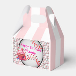 Caixinha De Lembrancinhas Gable Favor Box Stripe Pink and White Baseball