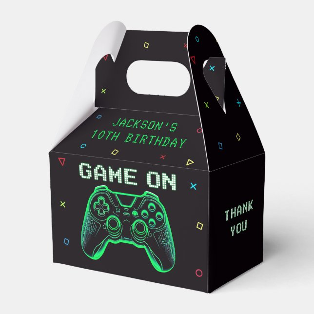 Caixinha De Lembrancinhas Game On Neon Video Game Arcade Birthday Favor Box (Frente)