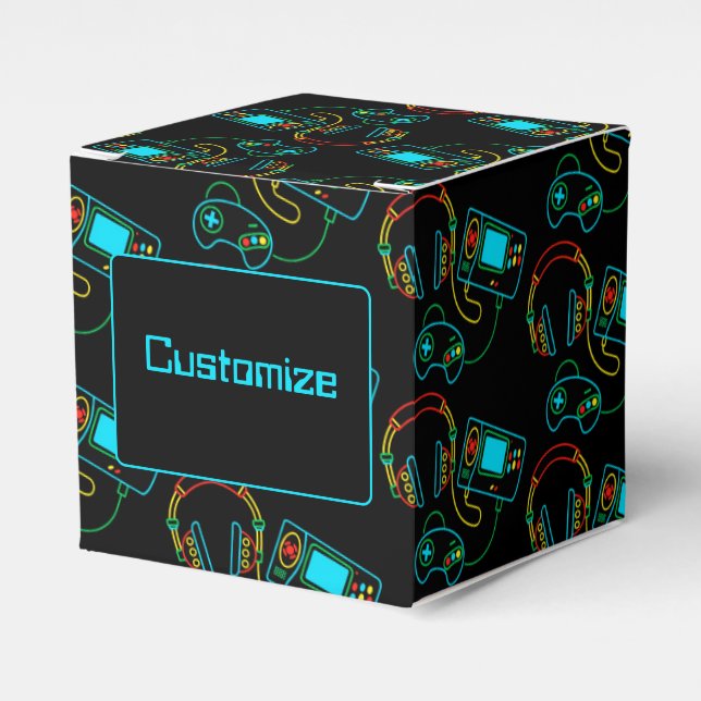 Caixinha De Lembrancinhas Gamer Retro Neon Cube (Frente)