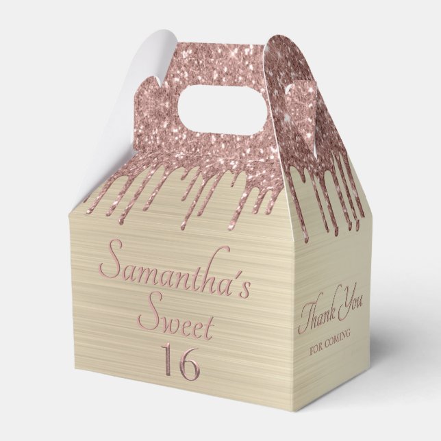 Caixinha De Lembrancinhas Garota Rosa, Brilhante Doce 16 Aniversário Obrigad (Frente)
