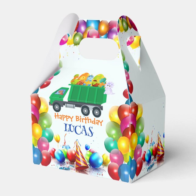 Caixinha De Lembrancinhas Garoto de balões de lixo do Dinossaur (Frente)