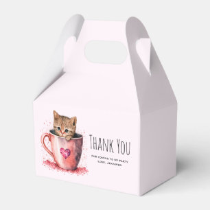 Caixinha De Lembrancinhas Gatinho bonitinho num Teacup com Corações Obrigado