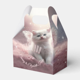 Caixinha De Lembrancinhas Gatinho rosa-branco com anjos