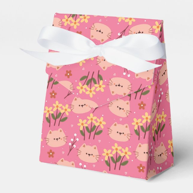 Caixinha De Lembrancinhas Gato e Flores de Cuta (Frente)