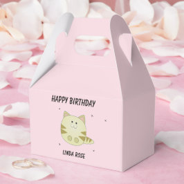 Caixinha De Lembrancinhas Gato marrom fofo padrão rosa feliz aniversário