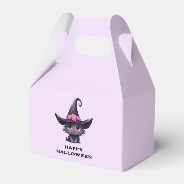 Caixinha De Lembrancinhas Gato preto bonito Vestindo chapéu de bruxa (Frente)
