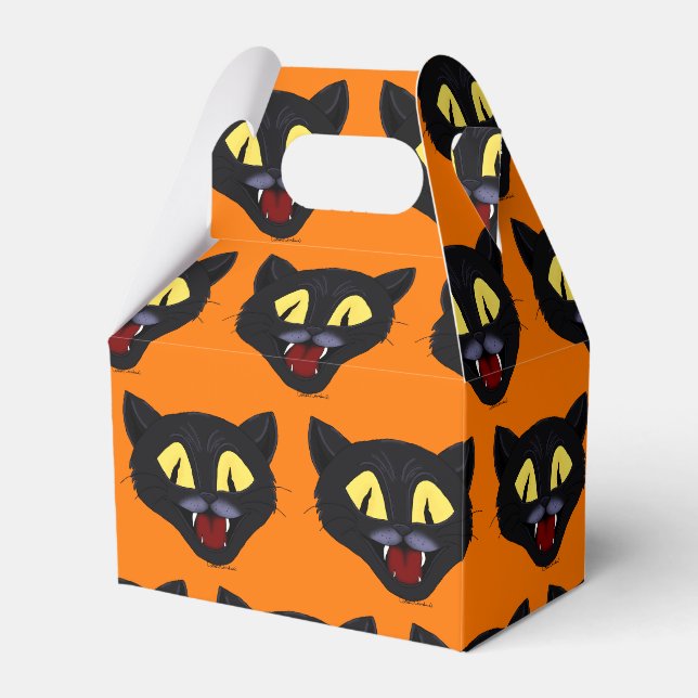 Caixinha De Lembrancinhas Gato Preto de Halloween  (Frente)