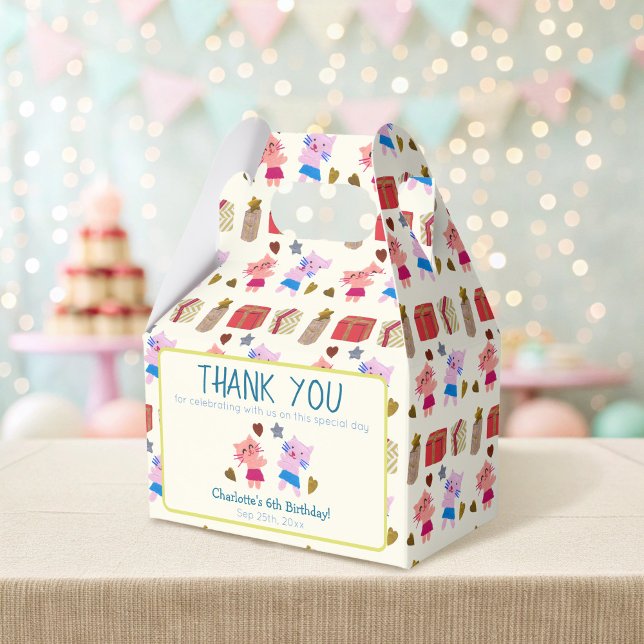 Caixinha De Lembrancinhas Gatos-Cute e Aniversário de criança Amarelo (Criador carregado)