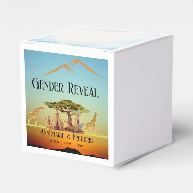 Caixinha De Lembrancinhas Gênero revela africano Safari (Frente)