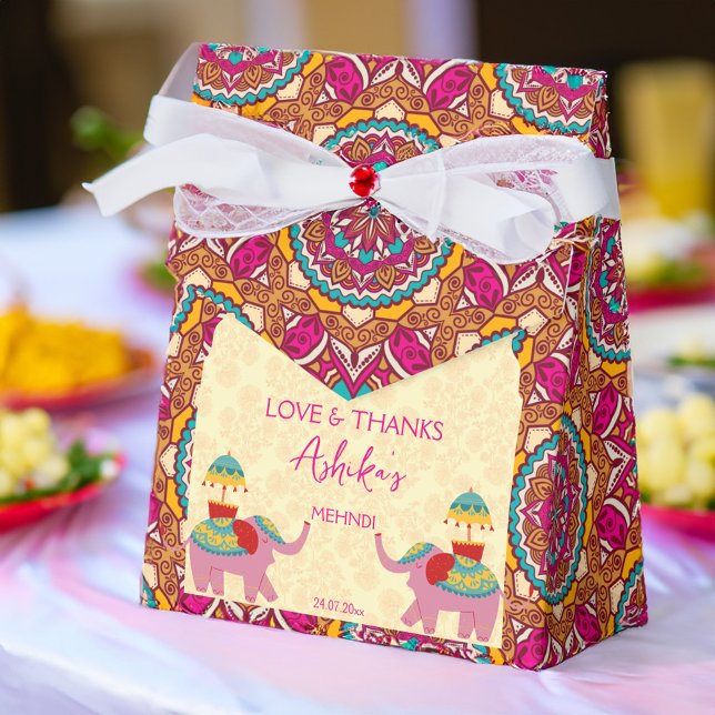 Caixinha De Lembrancinhas Gentil elefante de casamento indiano rosa (Mehndi cute Indian wedding elephants pink Favor Box)