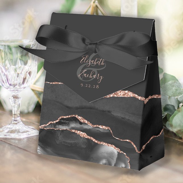 Caixinha De Lembrancinhas Geodo de Ágata Moderna Rosa Dourada Preta (Criador carregado)