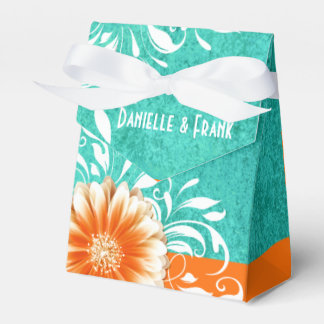 Caixinha De Lembrancinhas Gerbera Daisy Scroll | Turquesa de laranja