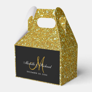 Caixinha De Lembrancinhas Gilly Dourado Glitter Monograma Casamento