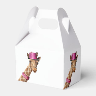 Caixinha De Lembrancinhas Girafa de chapéu cor-de-rosa brilhante
