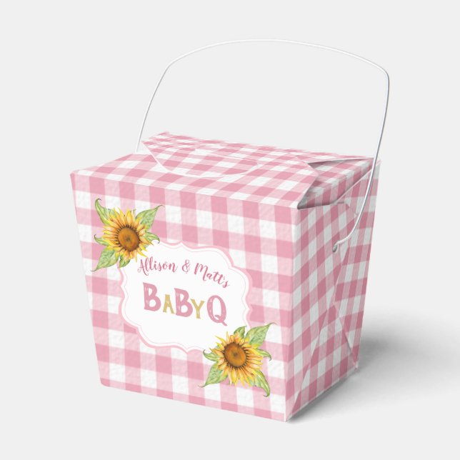 Caixinha De Lembrancinhas Girassóis Country Rosa Xadrez Gingham BabyQ Churra (Frente)
