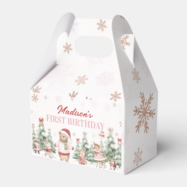 Caixinha De Lembrancinhas Girl Winter Onederland Woodland Animals Birthday (Frente)