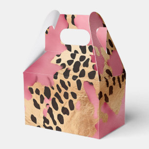 Caixinha De Lembrancinhas Glam Leopardo Dourado rosa