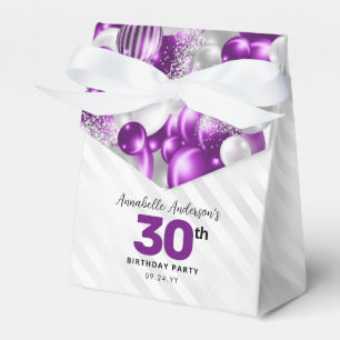 Caixinha De Lembrancinhas Glam Purple Silver Balloon Glitter Favor Aniversár