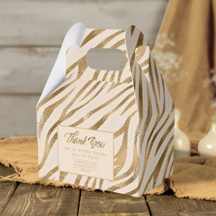 Caixinha De Lembrancinhas Glam Zebra Stripes Safari Obrigado Dourado ID1151
