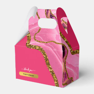 Caixinha De Lembrancinhas Glitor de Geodo de Agata Rosa e Dourado Obrigado 