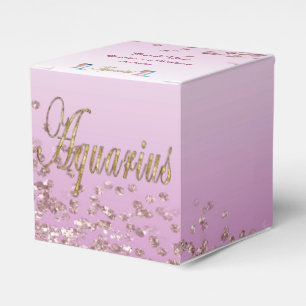 Caixinha De Lembrancinhas Glitter Aquarius e Rosa Dourado Glitter Birthday