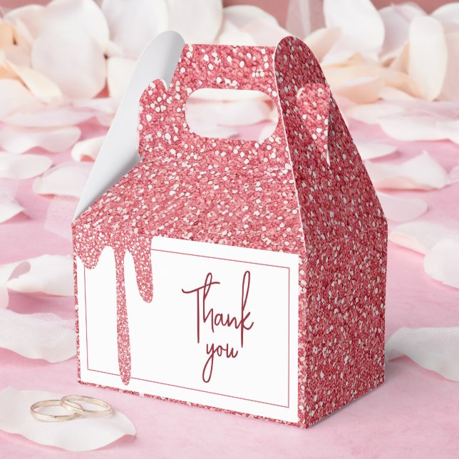 Caixinha De Lembrancinhas Glitter Dourado de Rosa chic Doce 16 Aniversário (Casamento)