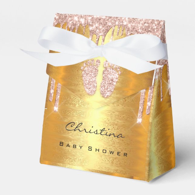 Caixinha De Lembrancinhas Glitter Dourado Rosa de unidades de pés mais doces (Frente)