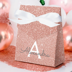 Caixinha De Lembrancinhas Glitter e Brilho Monograma Dourado Rosa