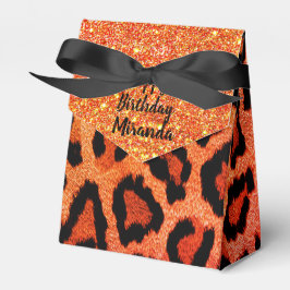 Caixinha De Lembrancinhas Glitter Glam Orange Leopard Personalizado