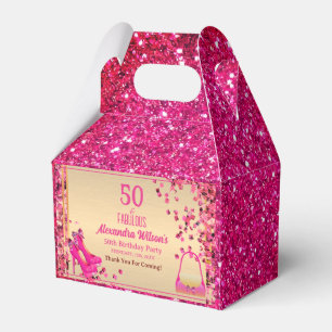 Caixinha De Lembrancinhas Glitter Rosa Quente Dourado de 50& Fabuloso Alto C