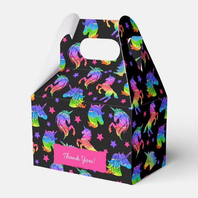 Caixinha De Lembrancinhas Glitter Unicorn Arco-Íris com Nome Aniversário (Frente)