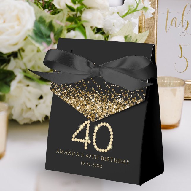 Caixinha De Lembrancinhas Gold 40th Diamonds Birthday Party (Black and gold 40th birthday party favor gift boxes)