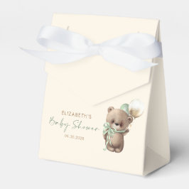 Caixinha De Lembrancinhas Gold Brown Sage Green Teddy Bear Baby Shower