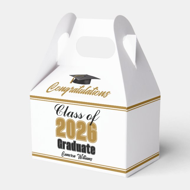 Caixinha De Lembrancinhas Gold Class of 2026 Custom Graduation Party (Frente)