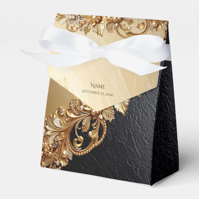 Caixinha De Lembrancinhas Gold Floral Embellishments Favor Box (Frente)