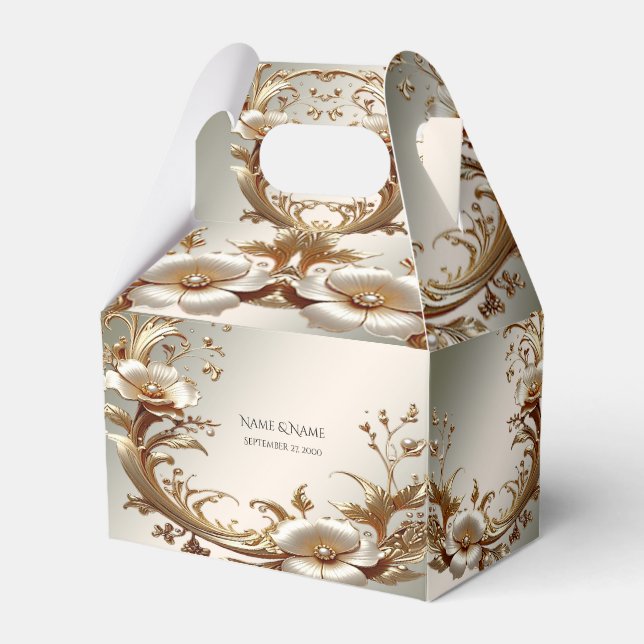 Caixinha De Lembrancinhas Gold Floral Favor Box (Frente)