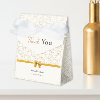 Caixinha De Lembrancinhas Gold & Ivory Art Deco Pattern with Bow Wedding