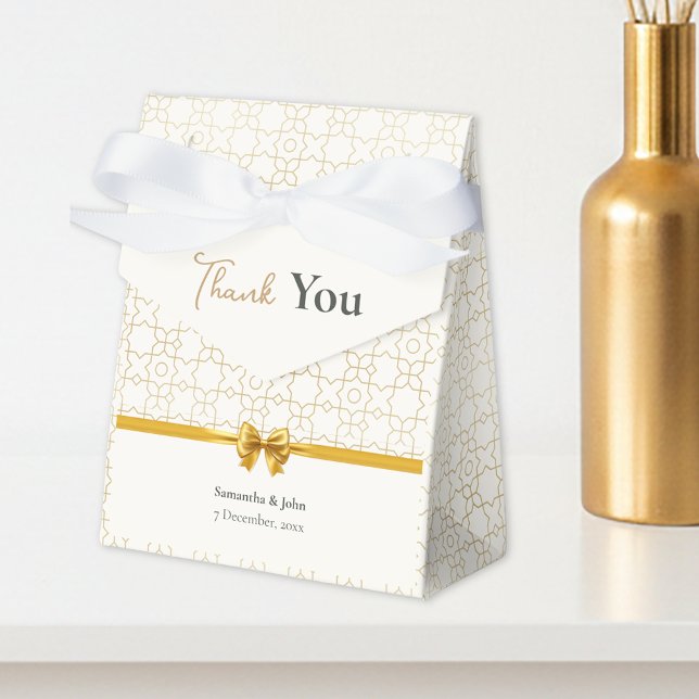 Caixinha De Lembrancinhas Gold & Ivory Art Deco Pattern with Bow Wedding (Gold & Ivory Geometric Art Deco Wedding Favor Boxes)