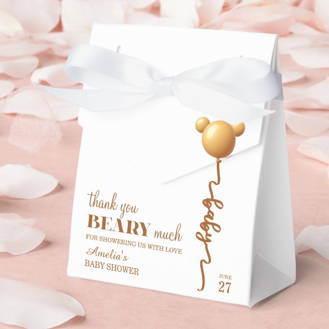 Caixinha De Lembrancinhas Gold Teddy Balloon Beary Thanks Neutral (Criador carregado)