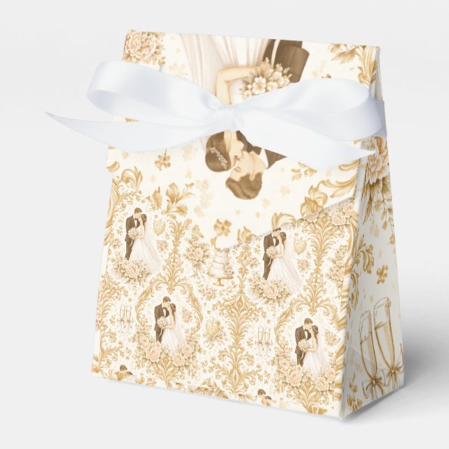 Caixinha De Lembrancinhas Gold Wedding Pattern (Frente)