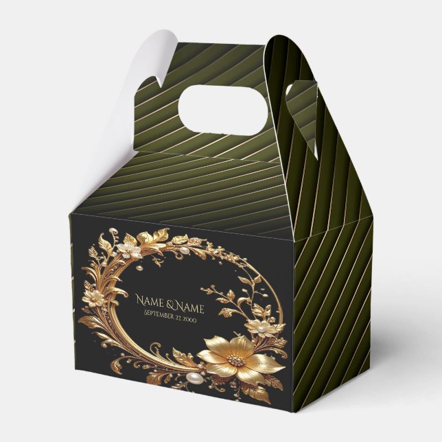 Caixinha De Lembrancinhas Golden Floral Ornate Frame Favor Box (Frente)