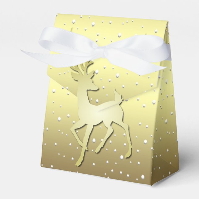 Caixinha De Lembrancinhas Golden Reindeer Snowy Holiday Favor Box (Frente)