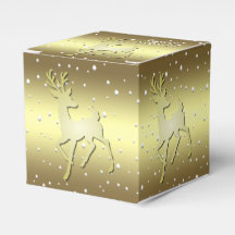 Golden Reindeer Snowy Holiday Favor Box