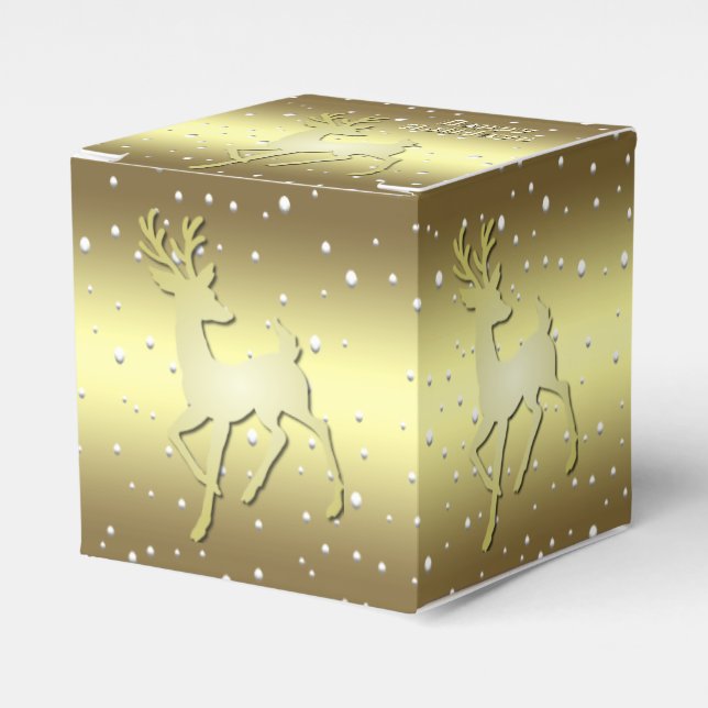 Caixinha De Lembrancinhas Golden Reindeer Snowy Holiday Favor Box (Frente)