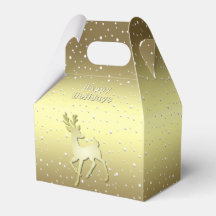 Golden Reindeer Snowy Holiday Favor Box