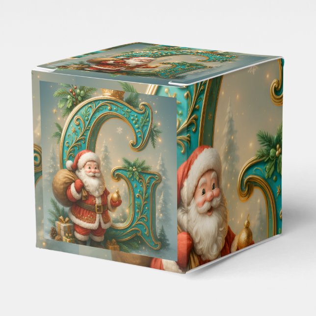 Caixinha De Lembrancinhas  Goldenes Initial  G mit Weihnachtsmann und Krone (Frente)