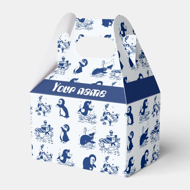 Caixinha De Lembrancinhas Golfinhos, Baleias e Pinguins (Frente)