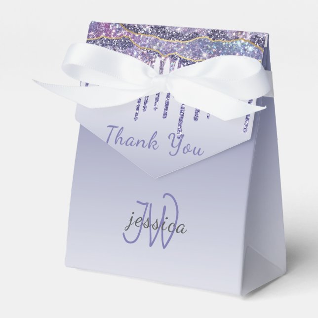 Caixinha De Lembrancinhas Gotas de Glitter Azul Marble Monograma Chic (Frente)