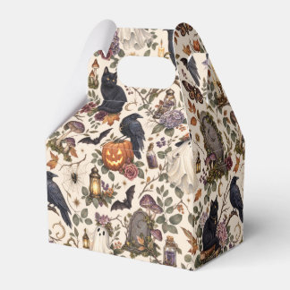 Caixinha De Lembrancinhas Gothic Halloween Ravens Cats Ghosts Floral Pattern
